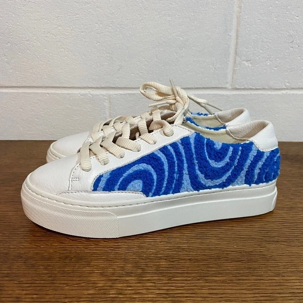 Soludos Women Ibiza Platform Leather Sneakers 6.5 Marine Blue Spiral Streetwear